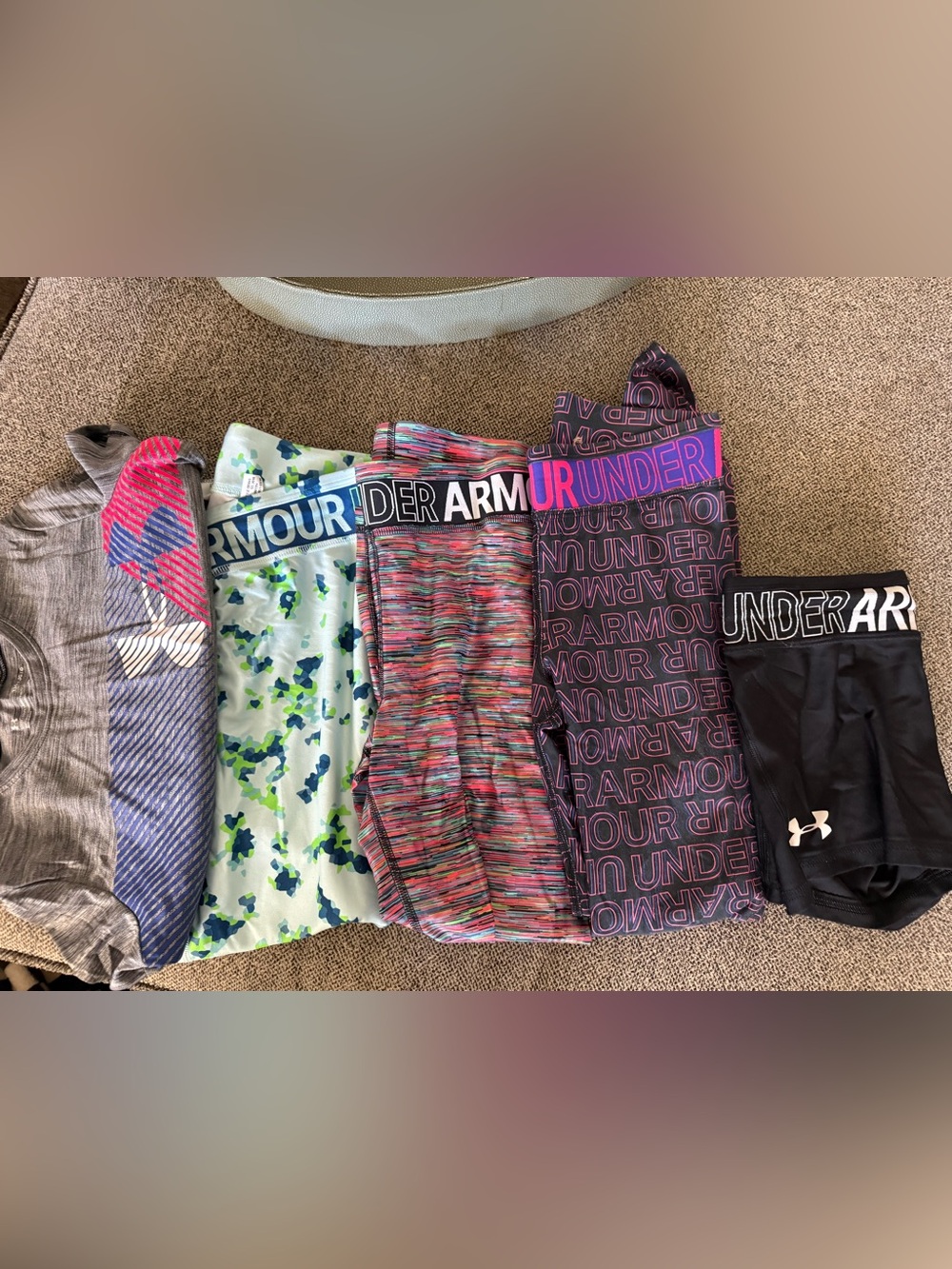 Under Armour Girls' Multicolor & Pink Logo Athletic Leggings Trio Lot